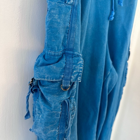Free people movement Blue Wide Leg Cargo style Sweatpants Size Small - Picture 3 of 7